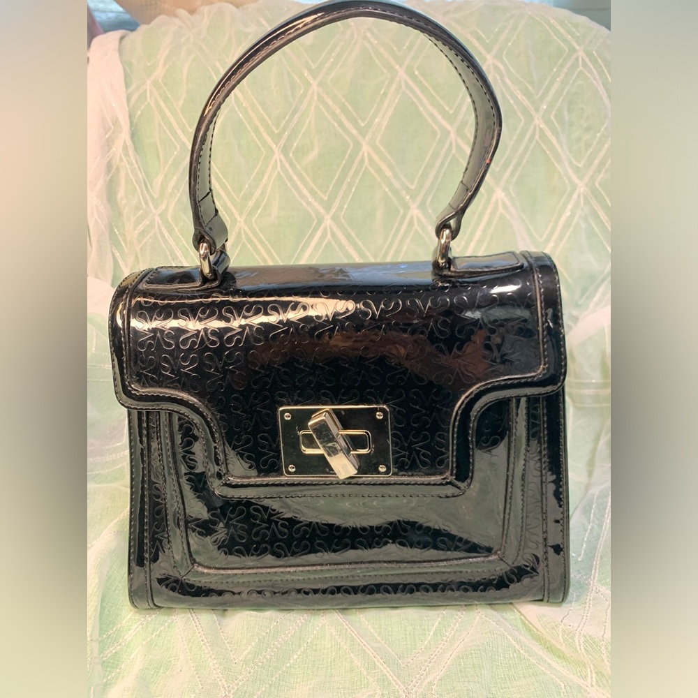 Simply Vera by Vera Wang Pewter Faux Patent Leather Satchel Handbag Purse
